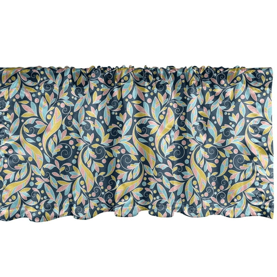 Ambesonne Botanical Valance Pack of 2, Pastel Twisted Leaves, 42"X18", Dark Blue Multicolor