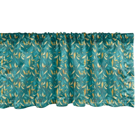 Ambesonne Botanical Window Valance, Abstract Colorful Leaves and Round Berries, Curtain Valance for Kitchen Bedroom Decor with Rod Pocket, 54" X 18", Dark Seafoam Orange