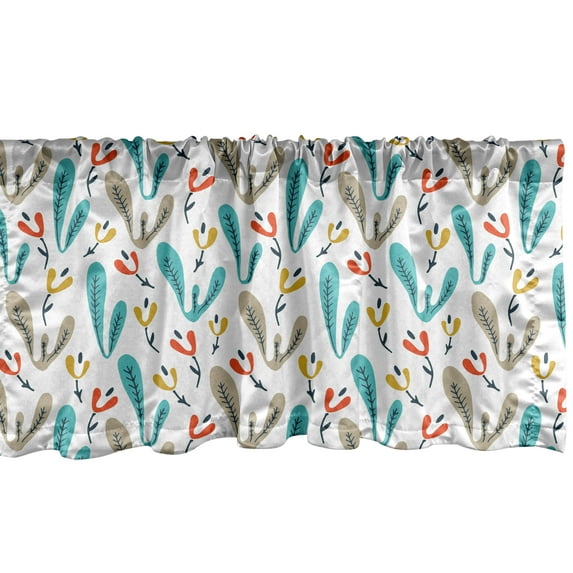 Ambesonne Botanical Window Valance, Abstract Colorful Wildwood Plant Leaves and Simplistic Flowers Repetition, Curtain Valance for Kitchen Bedroom Decor with Rod Pocket, 54" X 12", Multicolor