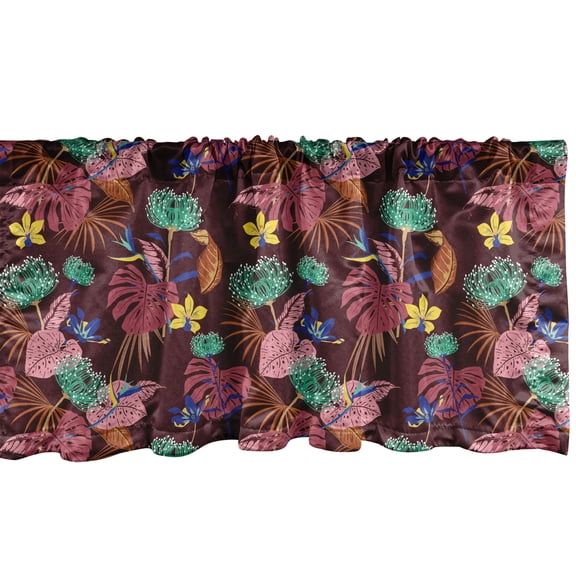 Ambesonne Botanical Window Valance, Abstract Flora and Leafage Exotic Jungle Hawaii Colorful Print, Curtain Valance for Kitchen Bedroom Decor with Rod Pocket, 54" X 12", Multicolor
