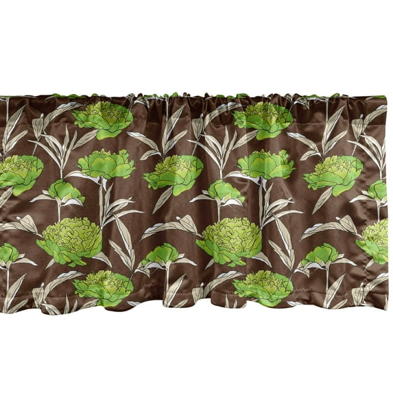 Ambesonne Botanical Window Valance, Abstract Nostalgic Leaves, 42" x 18", Brown Lime Green