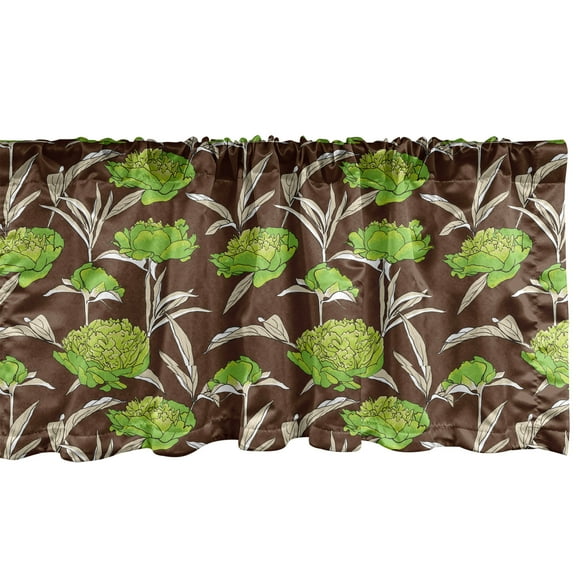 Ambesonne Botanical Window Valance, Abstract Nostalgic Leaves, 54" X 18", Brown Lime Green