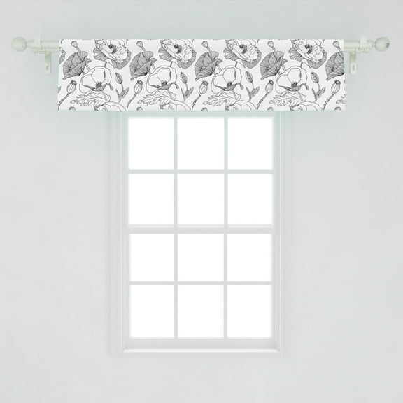 Ambesonne Botanical Window Valance, Poppies Buds Blossoms, 54" X 12", Charcoal Grey White