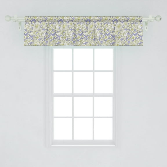 Ambesonne Botanical Window Valance, Abstract Pattern of Flowers Tangled Curly Lines, Curtain Valance for Kitchen Bedroom Decor with Rod Pocket, 54" X 12", Ceil Blue Purple