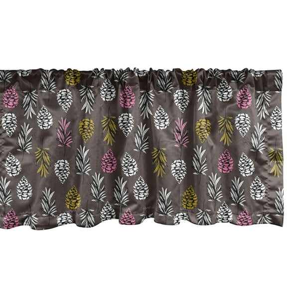 Ambesonne Botanical Window Valance, Autumn Pattern with Leaves and Pine Cones, Curtain Valance for Kitchen Bedroom Decor with Rod Pocket, 54" X 12", Dark Mauve Pink