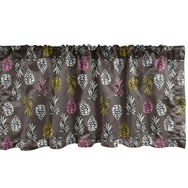 Ambesonne Botanical Window Valance, Autumn Pattern with Leaves and Pine Cones, Curtain Valance for Kitchen Bedroom Decor with Rod Pocket, 54" X 18", Dark Mauve Pink
