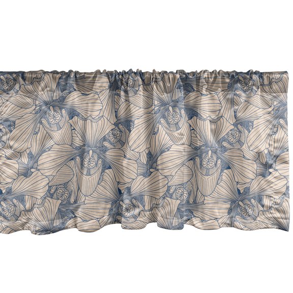 Ambesonne Botanical Window Valance, Bicolour Orchid Flowers, 54" X 18", Dark Sky Blue Pale Peach