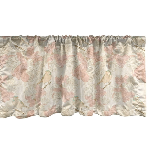 Ambesonne Botanical Window Valance, Birds on Branches Flowers, 42" x 12", Blush Peach