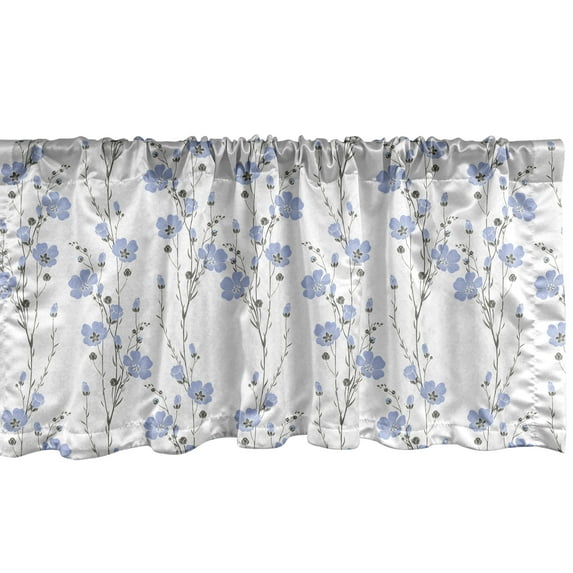 Ambesonne Botanical Window Valance, Blossoming Flax Flowers, 42" x 18", Dark Sepia Lavender Blue