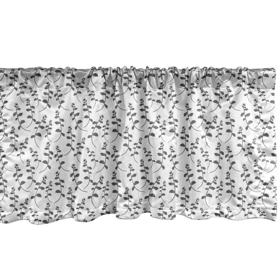 Ambesonne Botanical Window Valance, Brush Paint Flowers Art, 42" x 18", Grey Pale Mauve White