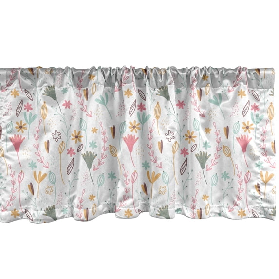 Ambesonne Botanical Window Valance, Doodles of Plants Herbs, 54" X 18", White Multicolor