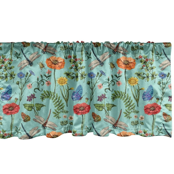 Ambesonne Botanical Window Valance, Dragonflies Butterflies, 42" x 12", Multicolor