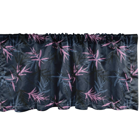 Ambesonne Botanical Window Valance, Exotic Garden Leaves Art, 54" X 18", Dark Night Blue Pink