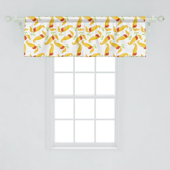 Ambesonne Botanical Window Valance, Floral Theme Pattern with Nepenthe with Curly Peduncle Print, Curtain Valance for Kitchen Bedroom Decor with Rod Pocket, 54" X 18", Mustard Vermilion