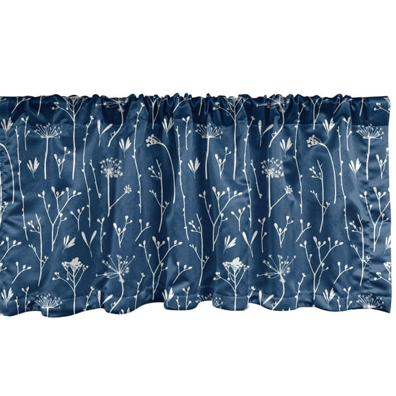 Ambesonne Botanical Window Valance, Flower Branches Herbs, 54" X 18", Night Blue White