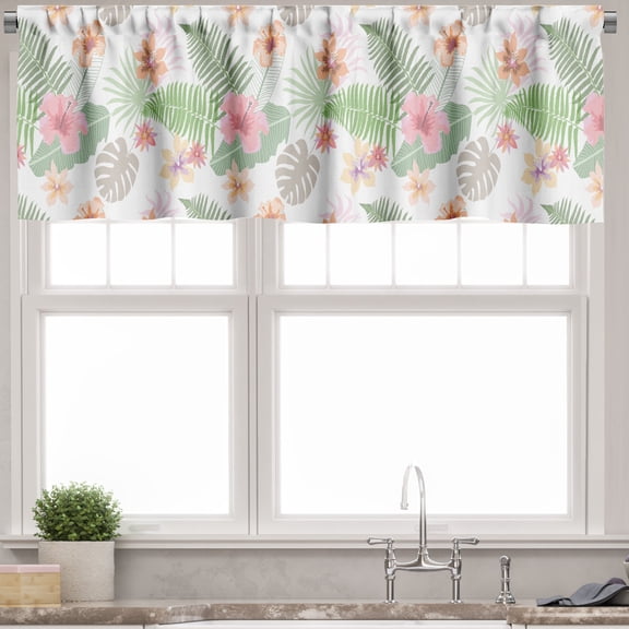 Ambesonne Botanical Window Valance, Flowers and Ferns Pattern, 54" X 12", Pale Pink Peach