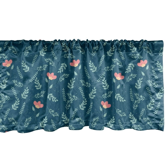 Ambesonne Botanical Window Valance, Flowers and Field Herbs, 54" X 12", Petrol Blue and Seafoam