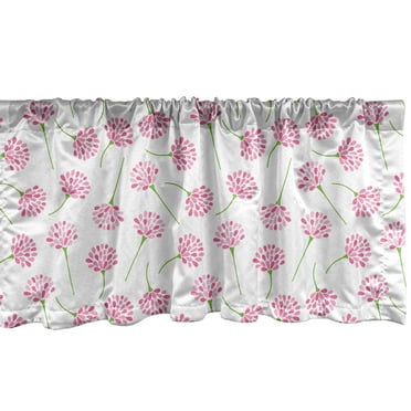 Ambesonne Botanical Window Valance, Flowers and Stalks Images, 54" X 18", Pink and Green