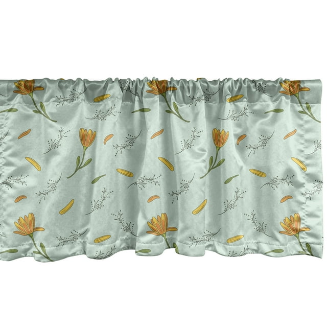 Ambesonne Botanical Window Valance, Flowers in Windy Weather, 42" x 12", Orange and Pale Seafoam