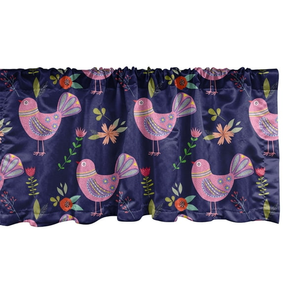 Ambesonne Botanical Window Valance, Folk Birds and Flowers, 54" X 18", Indigo and Multicolor