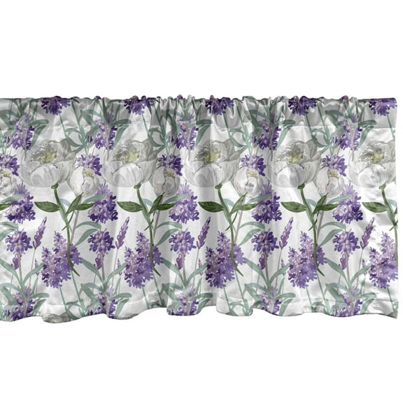 Ambesonne Botanical Window Valance, Lavender and Peony, 54" X 18", Multicolor