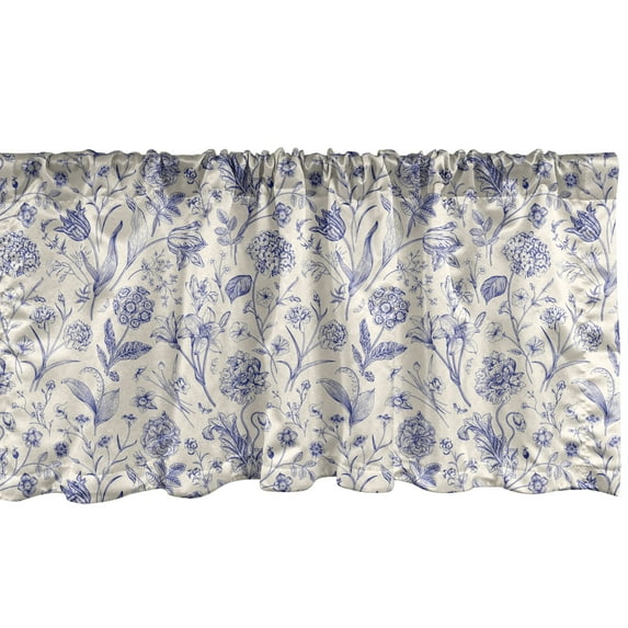 Ambesonne Botanical Window Valance, Leafy Vintage Flowers Art, 42" x 12", Ivory and Blue Violet
