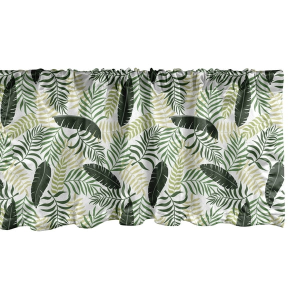 Ambesonne Botanical Window Valance, Monstera Fan Palm Leaves, 54" X 18", Khaki Dark Green White