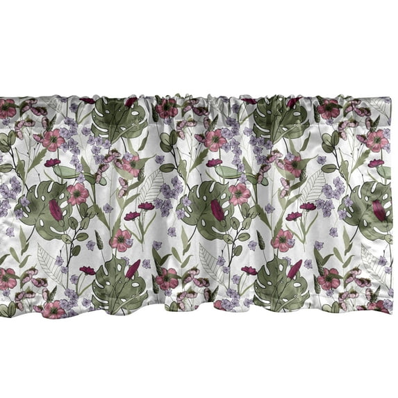 Ambesonne Botanical Window Valance, Monstera Leaf and Flowers, 54" X 18", Multicolor