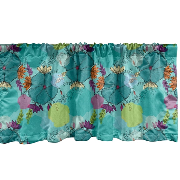 Ambesonne Botanical Window Valance, Pastel Floral Sketch Art, 54" X 12", Multicolor