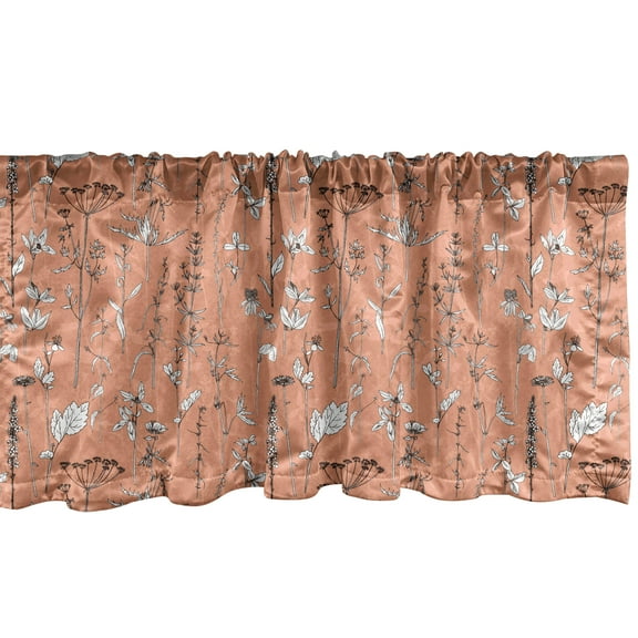 Ambesonne Botanical Window Valance, Plants Herbs and Flowers, 54" X 12", Salmon Dark Brown