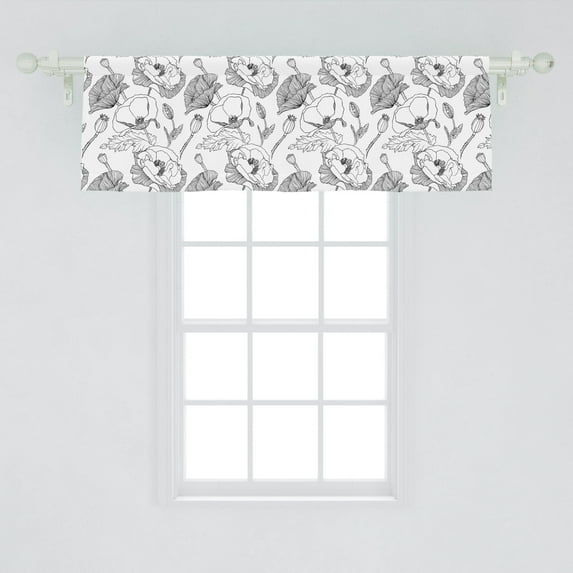 Ambesonne Botanical Window Valance, Poppies Buds Blossoms, 54" X 18", Charcoal Grey White