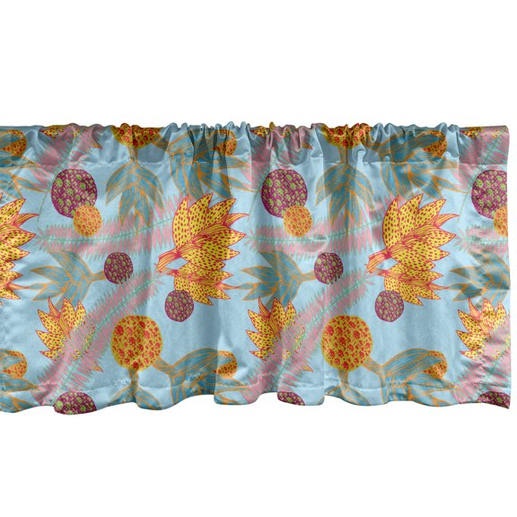 Ambesonne Botanical Window Valance, Quirky Style Tropic Plants and Leafy Branches in Abstract Vivid Colors, Curtain Valance for Kitchen Bedroom Decor with Rod Pocket, 54" X 18", Pale Blue Multicolor