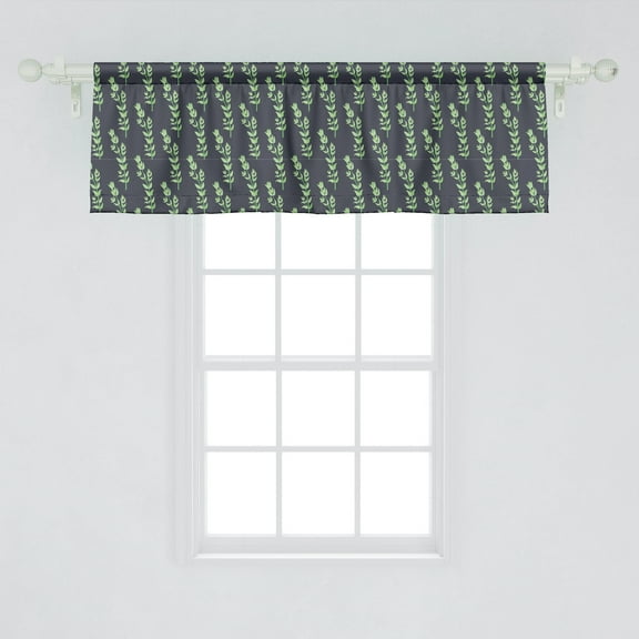 Ambesonne Botanical Window Valance, Rhythmic Meadow Plants Pattern with Leafy Branch, Curtain Valance for Kitchen Bedroom Decor with Rod Pocket, 54" X 18", Blue Grey Shamrock Green