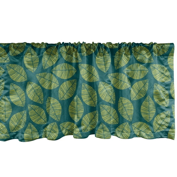 Ambesonne Botanical Window Valance, Rhythmic Tropical Tree Leaves Lines Fresh Spring Nature Tone Print, Curtain Valance for Kitchen Bedroom Decor with Rod Pocket, 54" X 12", Yellow Green Dark Teal
