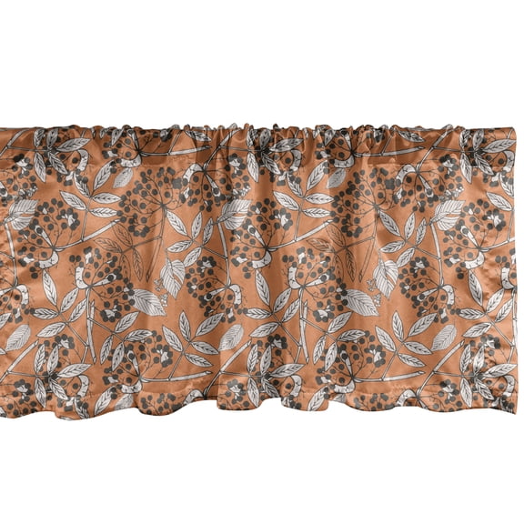 Ambesonne Botanical Window Valance, Romantic Leaves Berry Art, 42" x 12", Persian Orange and Grey