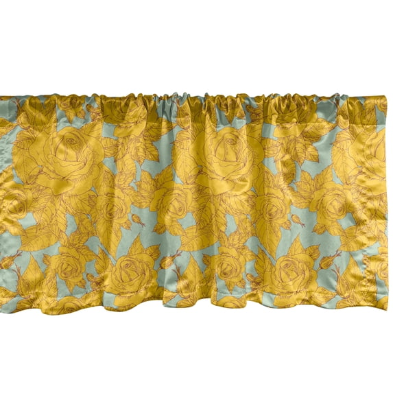 Ambesonne Botanical Window Valance, Romantic Sketch Roses, 54" X 12", Pale Green and Yellow