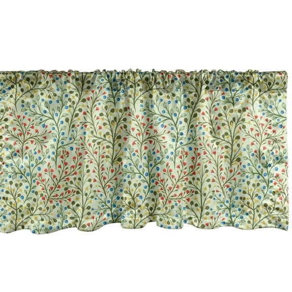 Ambesonne Botanical Window Valance, Spring Flower and Berries, 54" X 18", Pale Green Multicolor