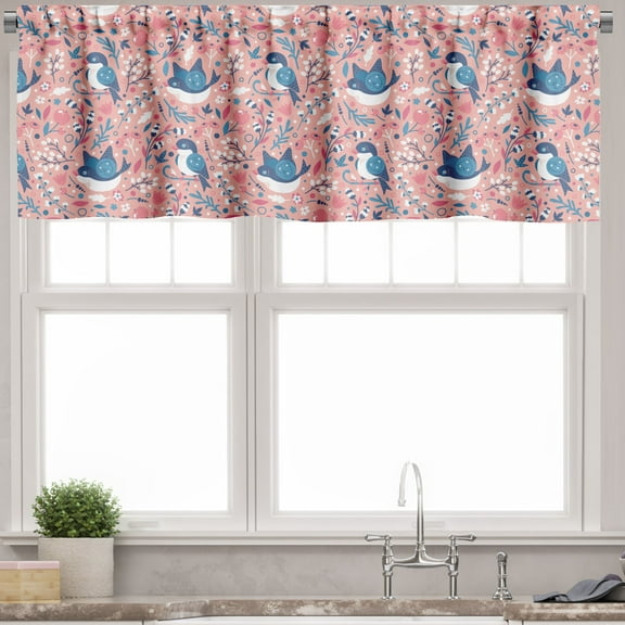 Ambesonne Botanical Window Valance, Spring Garden Bird Beauty, 54" X 18", Coral Pale Pink
