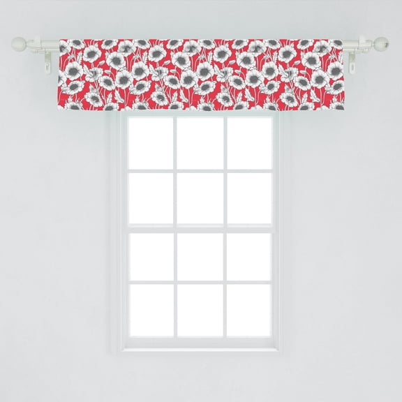 Ambesonne Botanical Window Valance, Spring Poppy Flowers Art, 54" X 12", Dark Coral Dark Grey