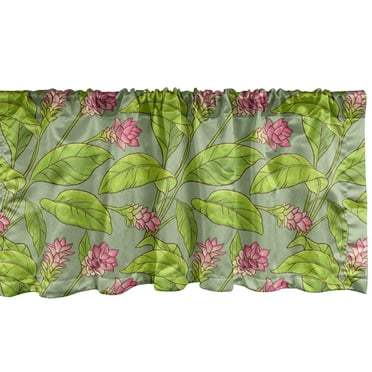 Ambesonne Botanical Window Valance, Turmeric Flower Blossom, 54" X 18", Green Apple Green