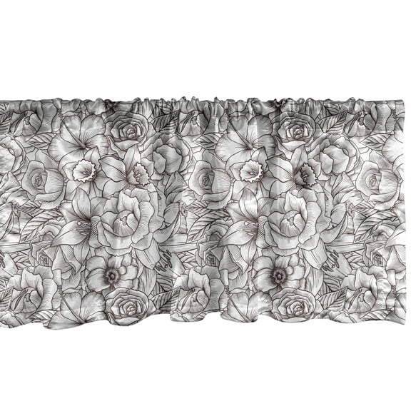 Ambesonne Botanical Window Valance, Vintage Sketch Flowers, 54" X 18", Dark Maroon White