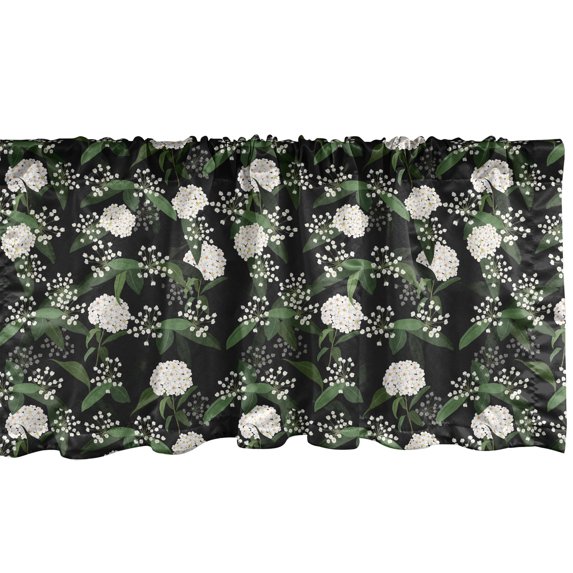Ambesonne Botanical Window Valance, White Hydrangea Wedding, 54" X 12", Black Army Green