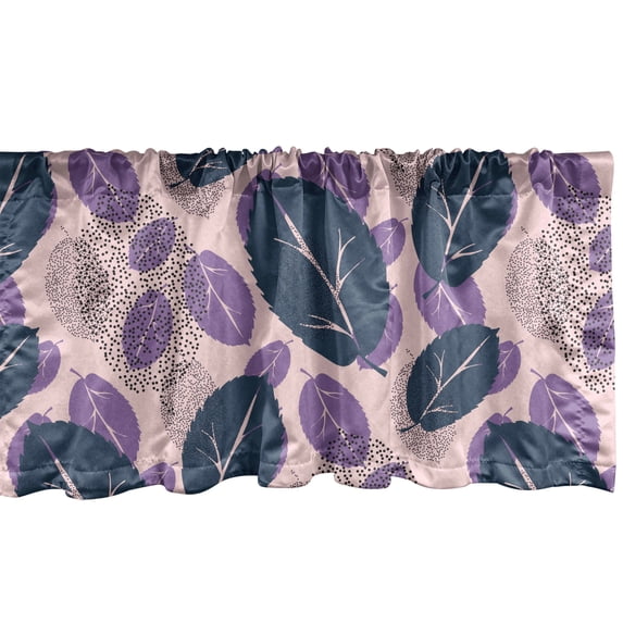 Ambesonne Botanical Window Valance with Rod Pocket, Leaves Dots Retro Garden, 54" X 18", Dark Slate Blue and Violet