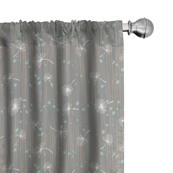 Ambesonne Botany Window Curtains, Dots Lines and Dandelions, Each 28" W x 95" L, Dimgray Pale Seafoam