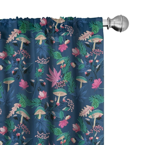 Ambesonne Botany Window Curtains, Tropical Forest Mushroom, Each 28" W x 63" L, Jade Green Night Blue