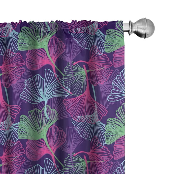 Ambesonne Botany Window Curtains, Tropical Ginkgo Leaves Art, Each 28" W x 84" L, Purple Magenta and Green