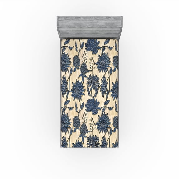 Ambesonne Botany Art Fitted Sheet, Vintage Chamomile Art, Twin XL Size, Champagne Dark Lavender