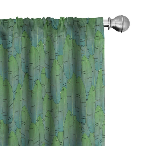 Ambesonne Botany Curtains, Exotic Palm Leaves Motifs, Pair of 28"x63", Fern Green Multicolor