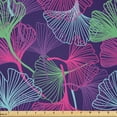 thumbnail image 1 of Ambesonne Botany Fabric by the Yard Microfiber, Tropical Ginkgo Leaves Art, 2 Yards, Purple Magenta and Green, 1 of 2