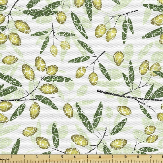 Ambesonne Botany Fabric by the Yard Upholstery, Olive Branches with Leaves, 5 Yards, Fern Green Pale Green